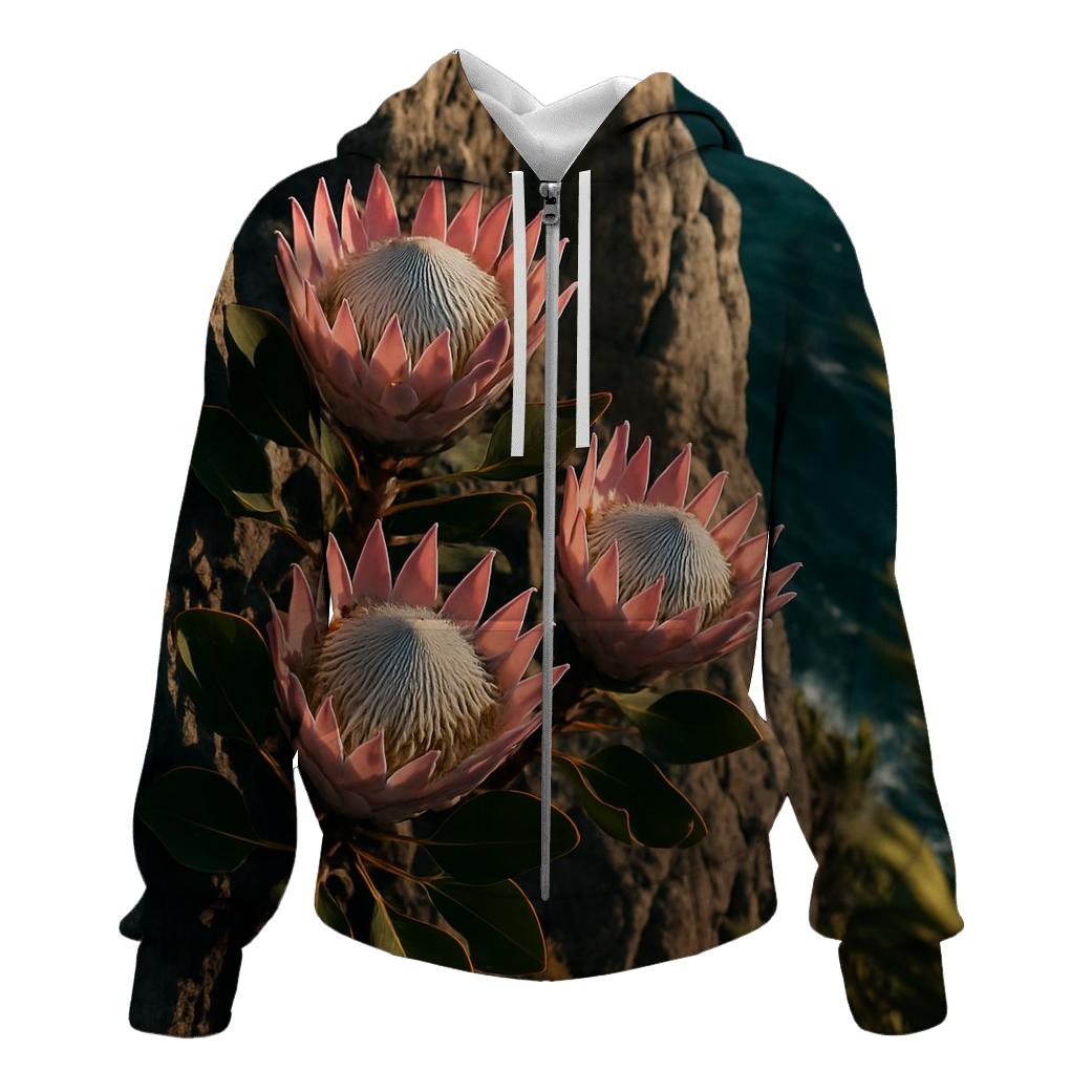 Proteas On A Windy Cape Cliff zip-up hoodies