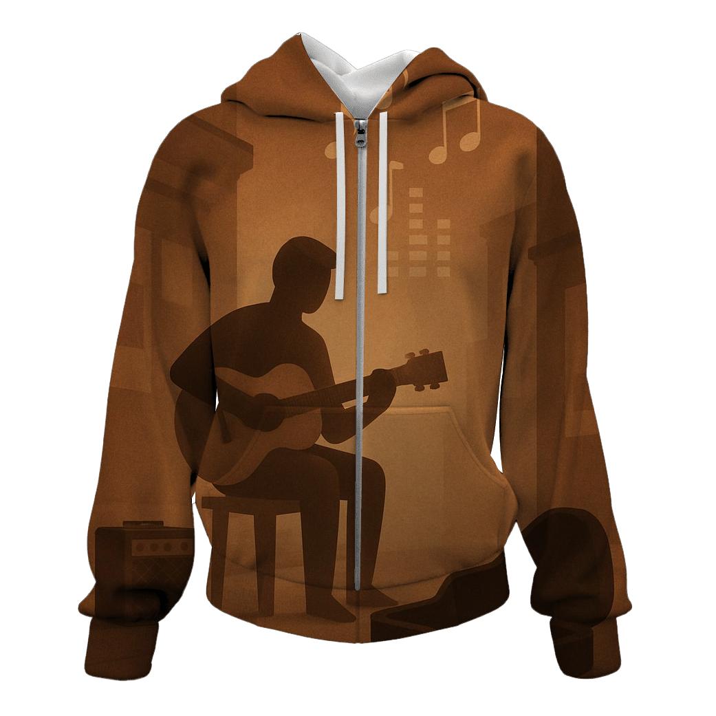 Sepia Street Busker Scene embroidered hoodies