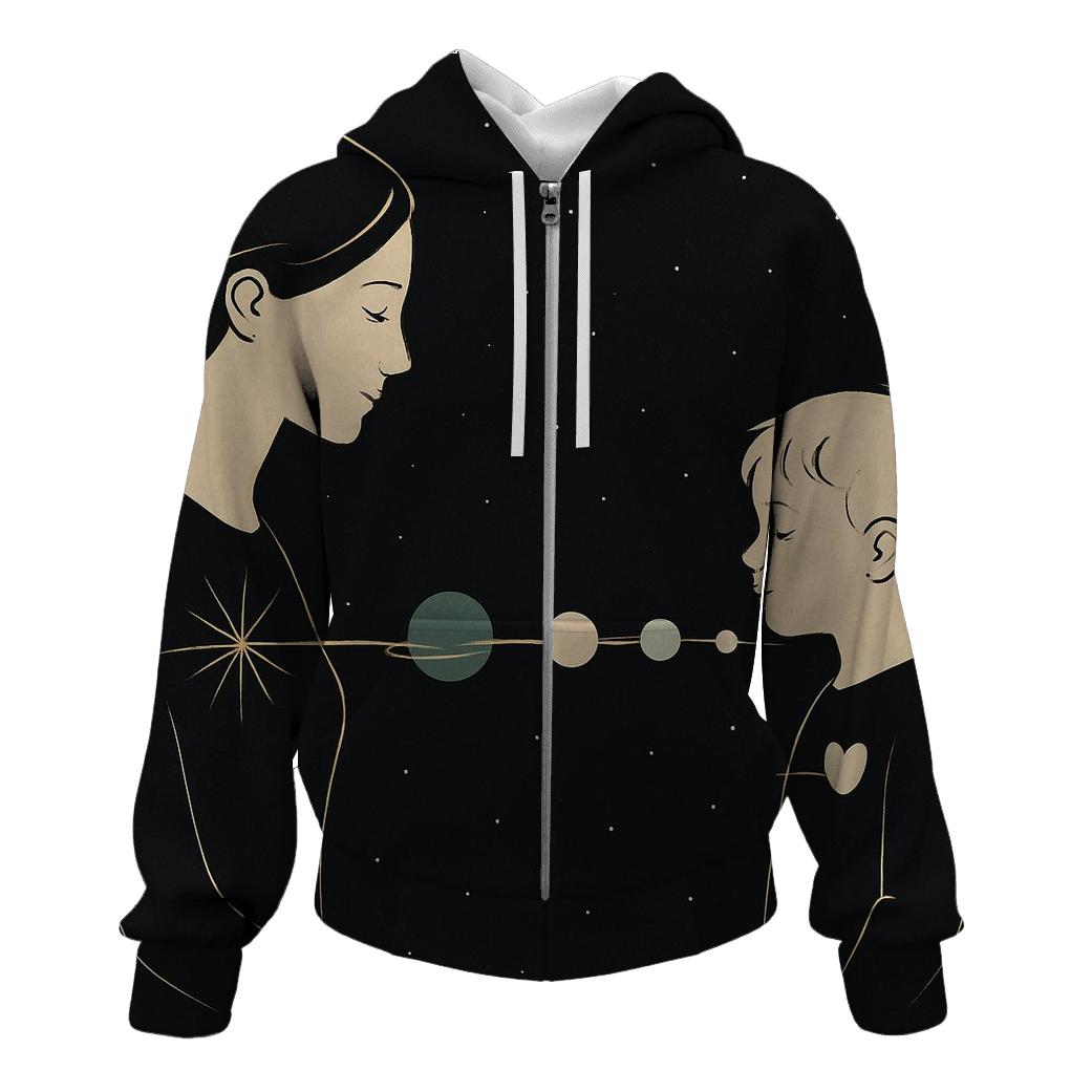 Celestial Thread Between Two Hearts zip-up hoodies