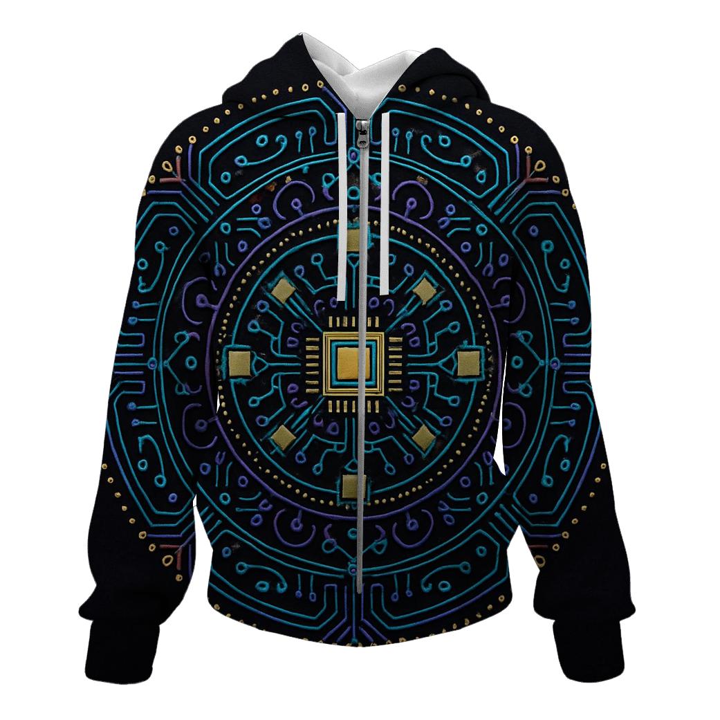 Chromatic Circuit Mandala printed hoodies