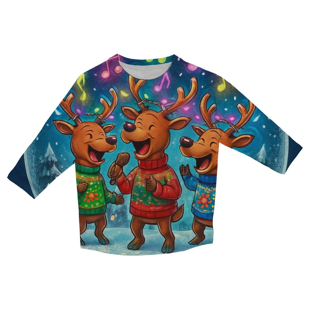 Reindeer Karaoke Snow Globe designer 3/4 sleeve blouses