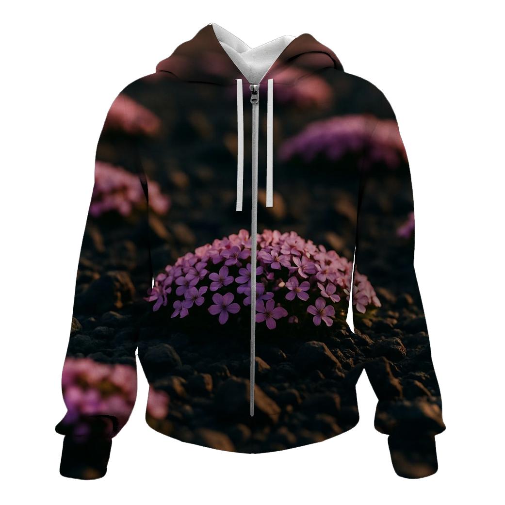 Icelandic Moss Campion On Volcanic Gravel embroidered hoodies