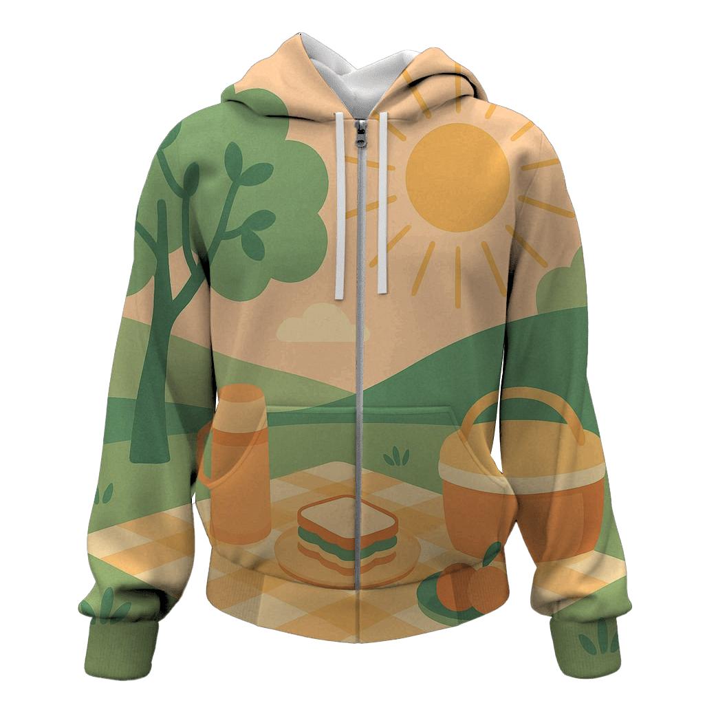 Vintage Picnic Meadow zip-up hoodies