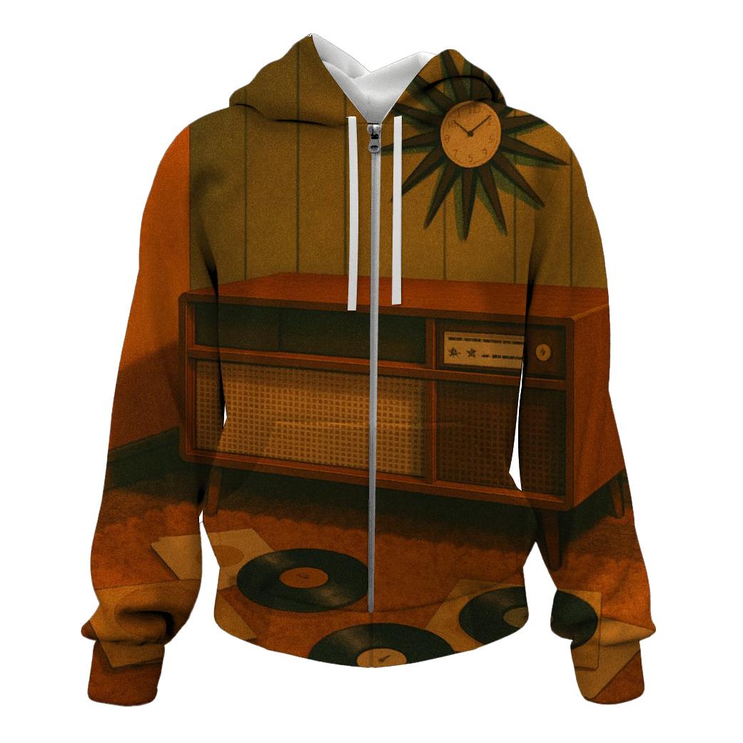 Seventies Living Room Record Listening Scene graphic hoodies