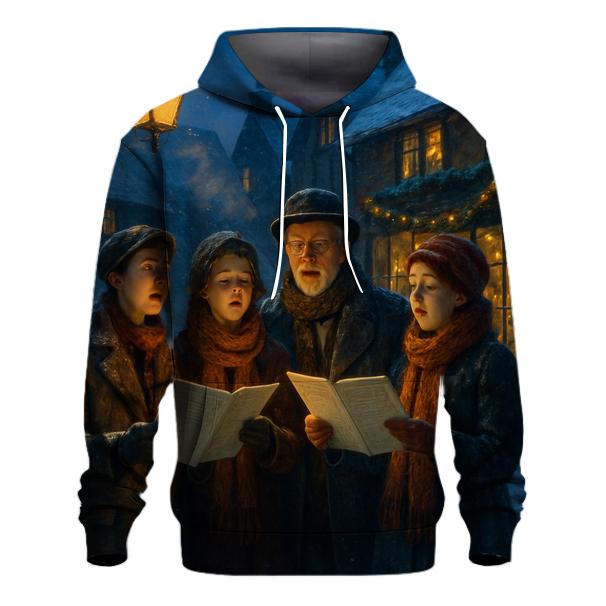 Snowy Village Carolers At Dusk premium hoodies