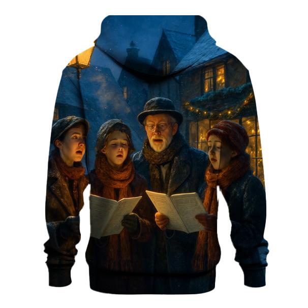 Snowy Village Carolers At Dusk premium hoodies