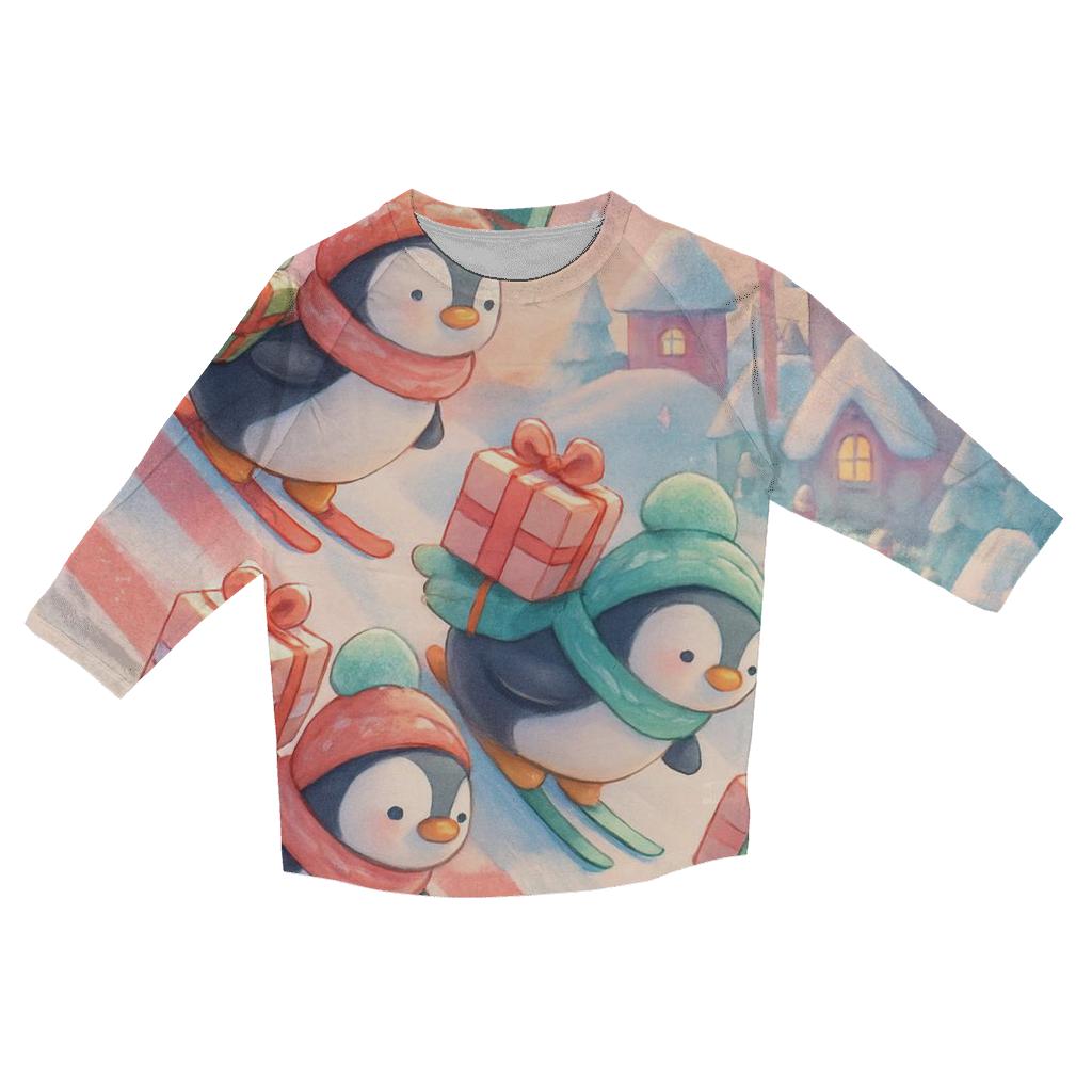 North Pole Penguin Ski Parade personalized 3/4 sleeve tees