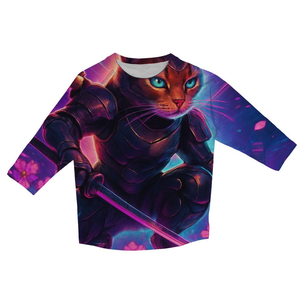 Cyber Sakura Samurai Cat personalized 3/4 sleeve tees