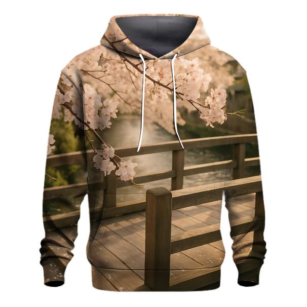 Cherry Blossoms Framing Old Wooden Bridge hoodie styles