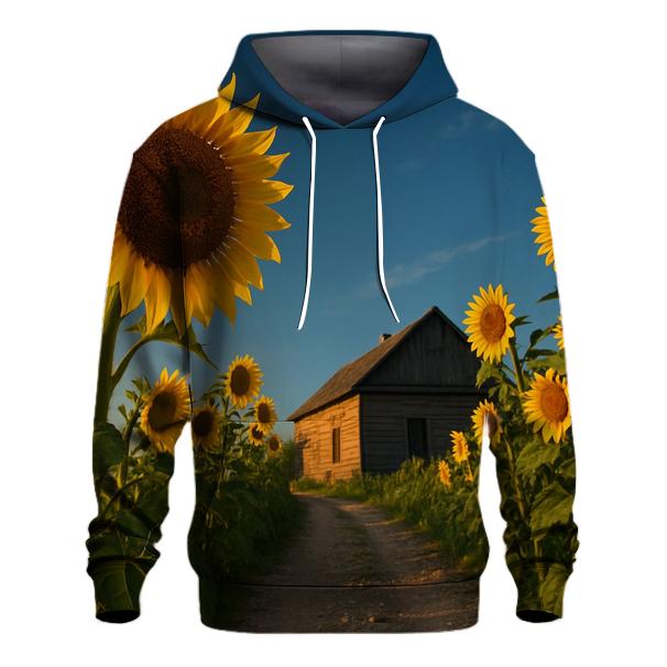Sunflowers Guarding A Rustic Farmhouse designer hoodies