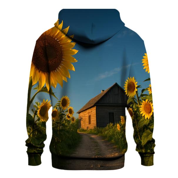 Sunflowers Guarding A Rustic Farmhouse designer hoodies