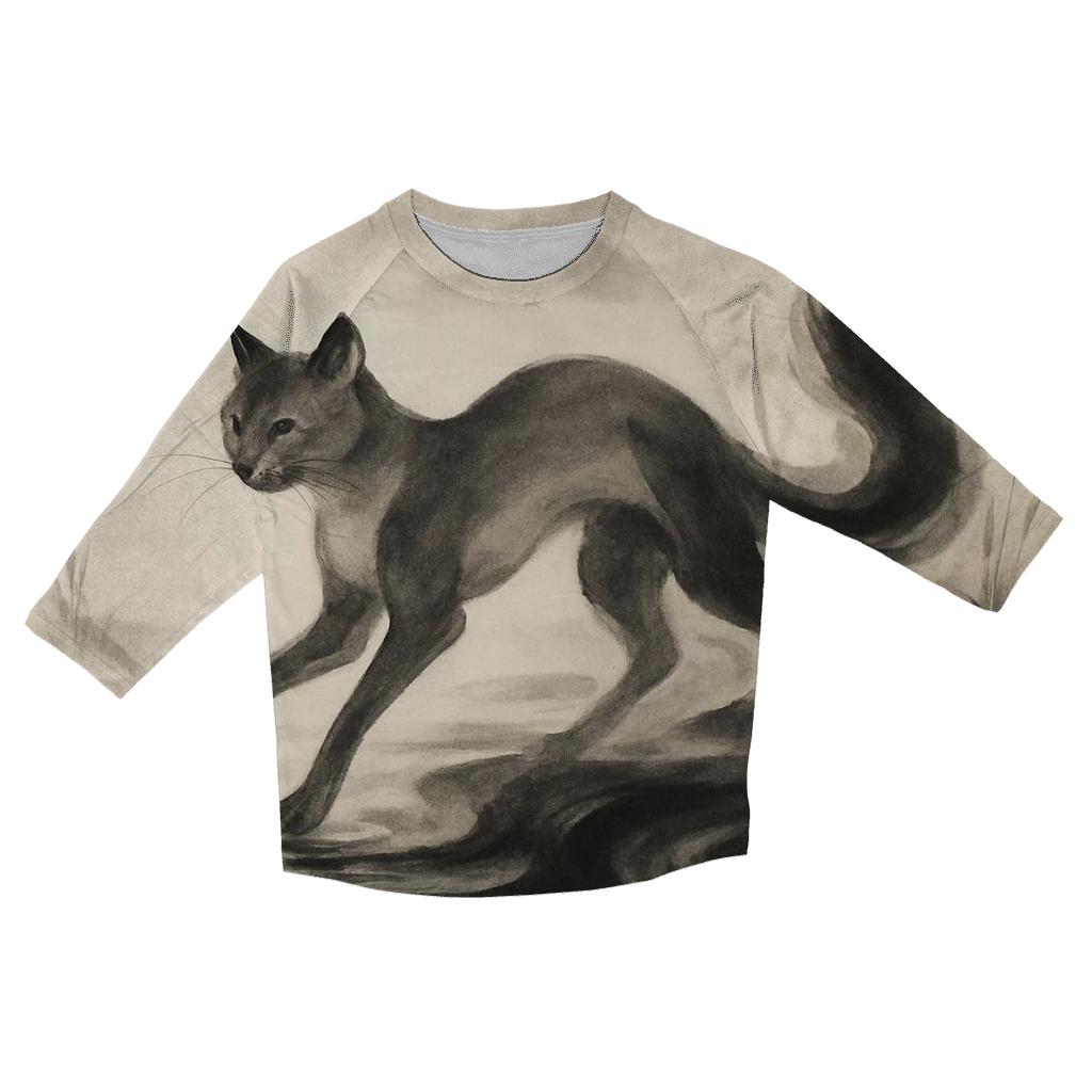 Ink Wash River Spirit Cat cotton quarter sleeve shirts