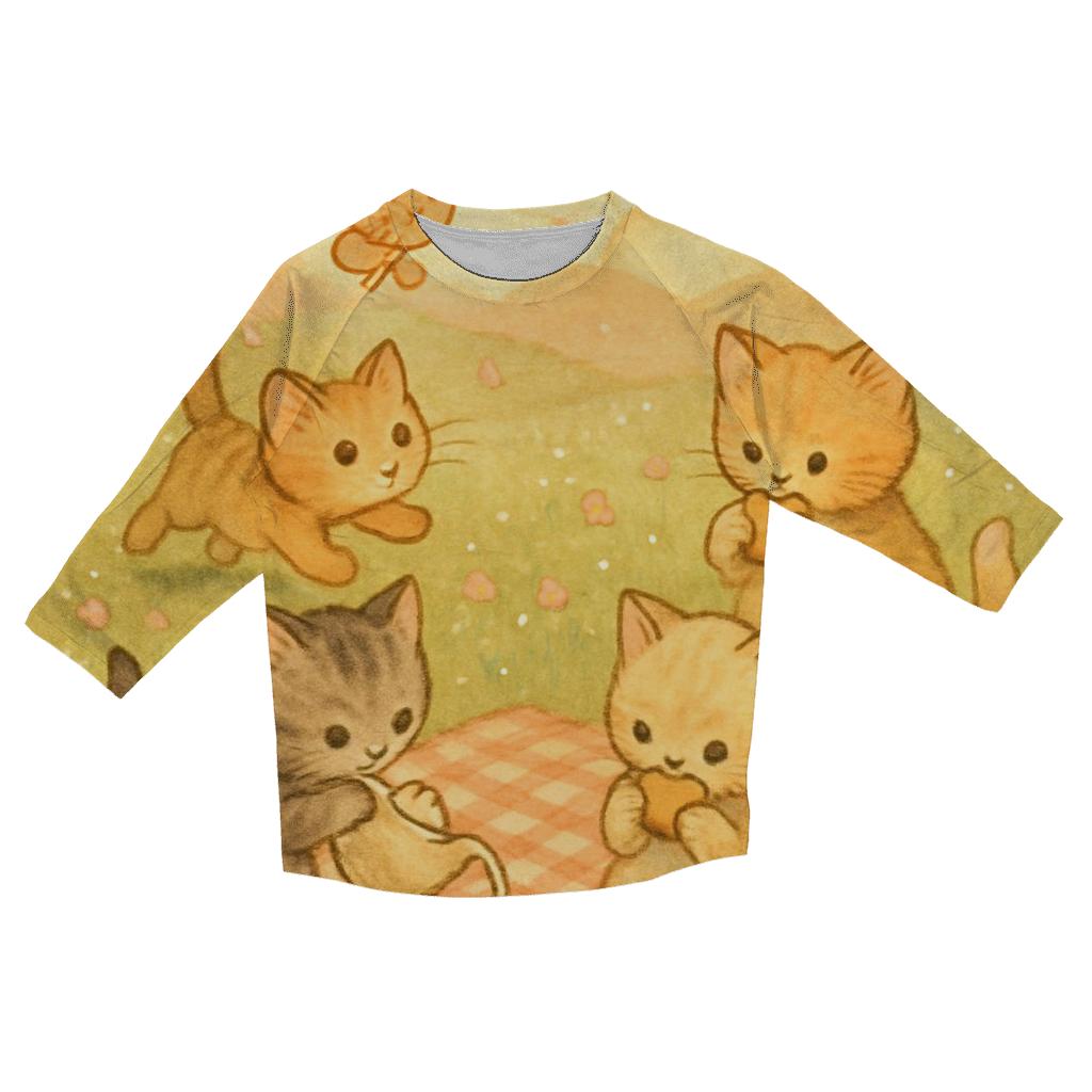 Sunrise Meadow Picnic Cats designer 3/4 sleeve blouses