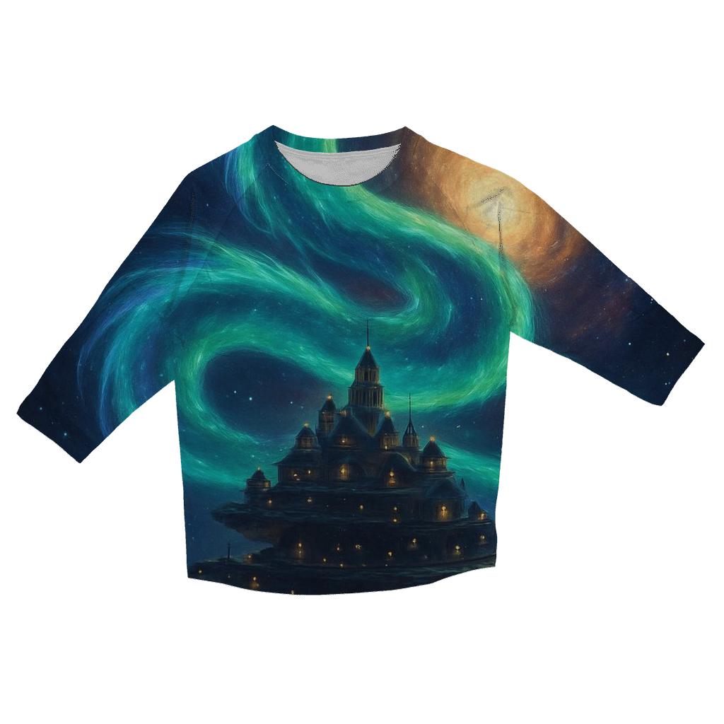Aurora Dragon Over Spiral City printed three quarter sleeve shirts