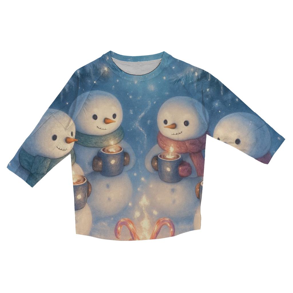 Snowman Hot Cocoa Campfire Circle personalized 3/4 sleeve tees