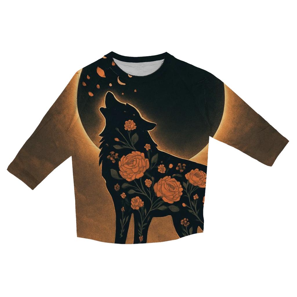 Floral Eclipse Lone Wolf fashion 3/4 sleeve shirts