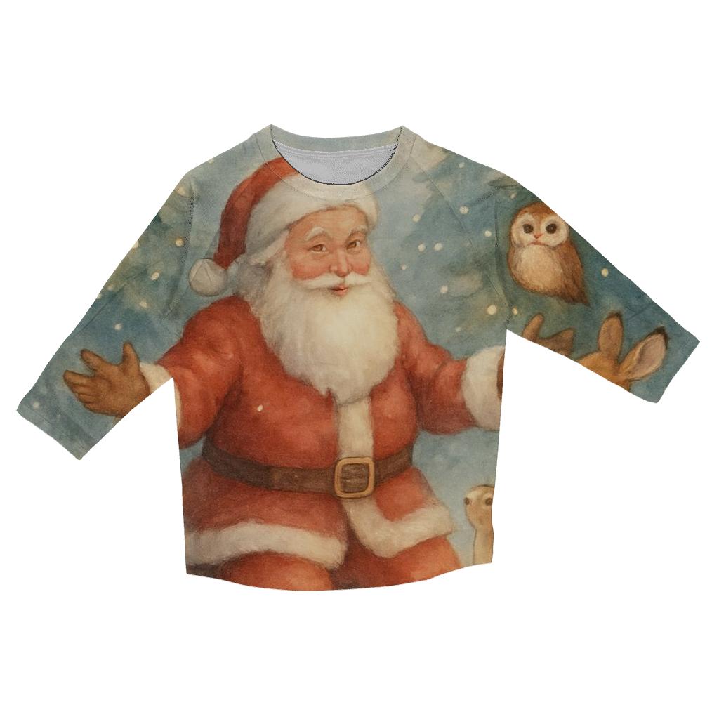 Woodland Storybook Santa Gathering fashion 3/4 sleeve shirts