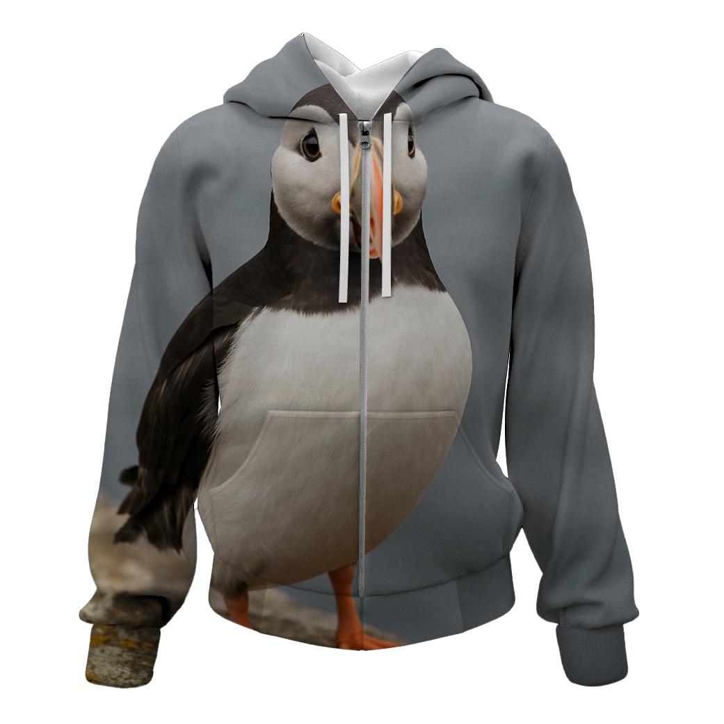 Atlantic Puffin Cliff Edge Portrait printed hoodies