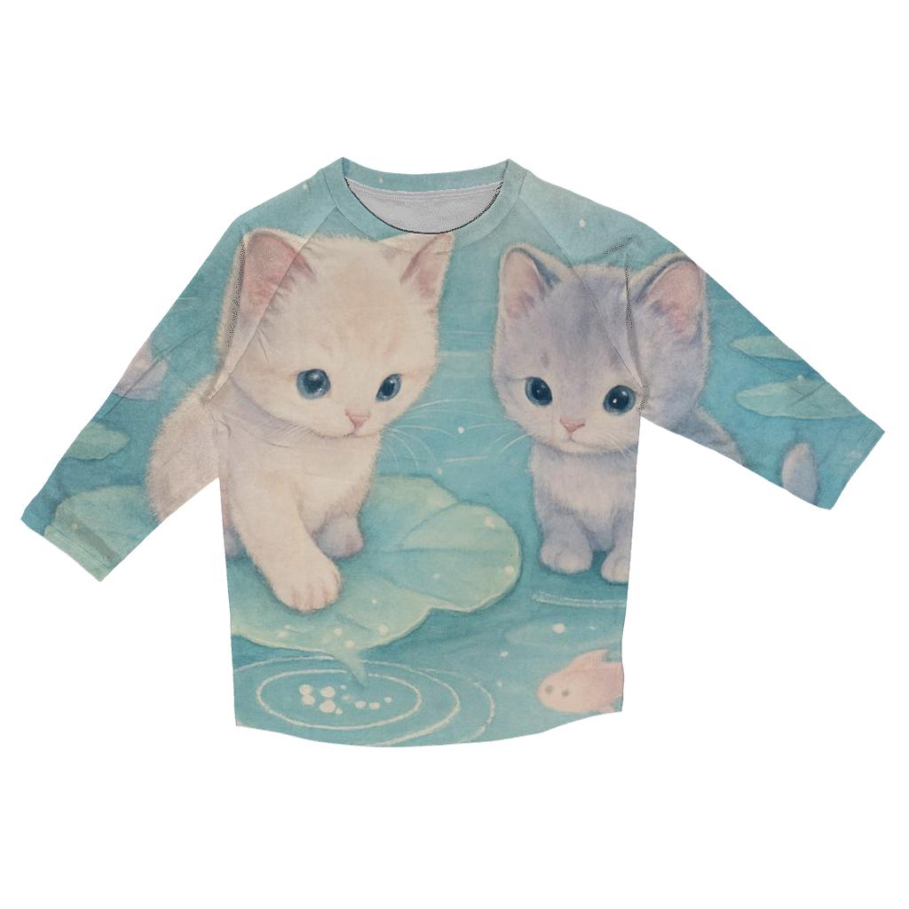 Lotus Pond Moon Whisper Kittens casual three quarter sleeve shirts