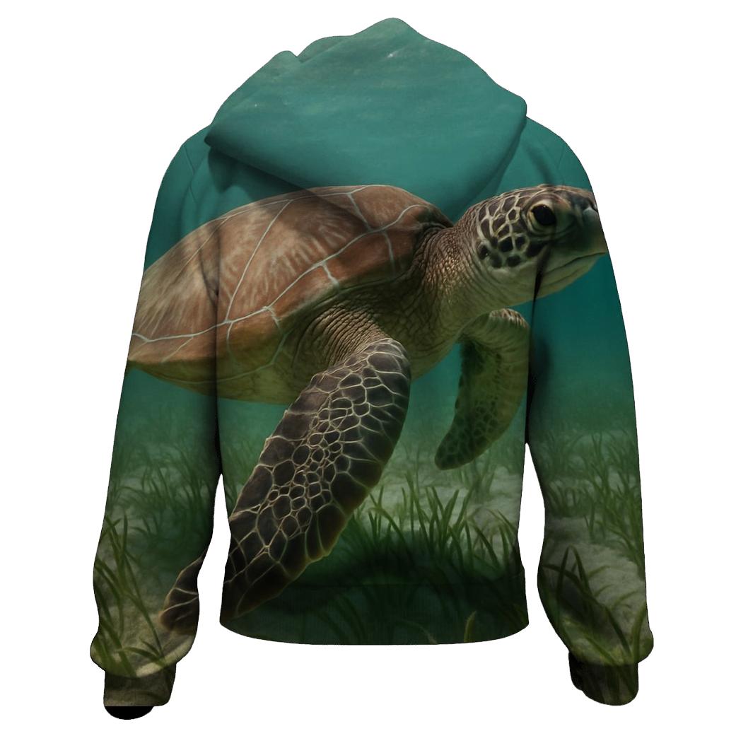 Green Sea Turtle Over Seagrass Meadow printed hoodies