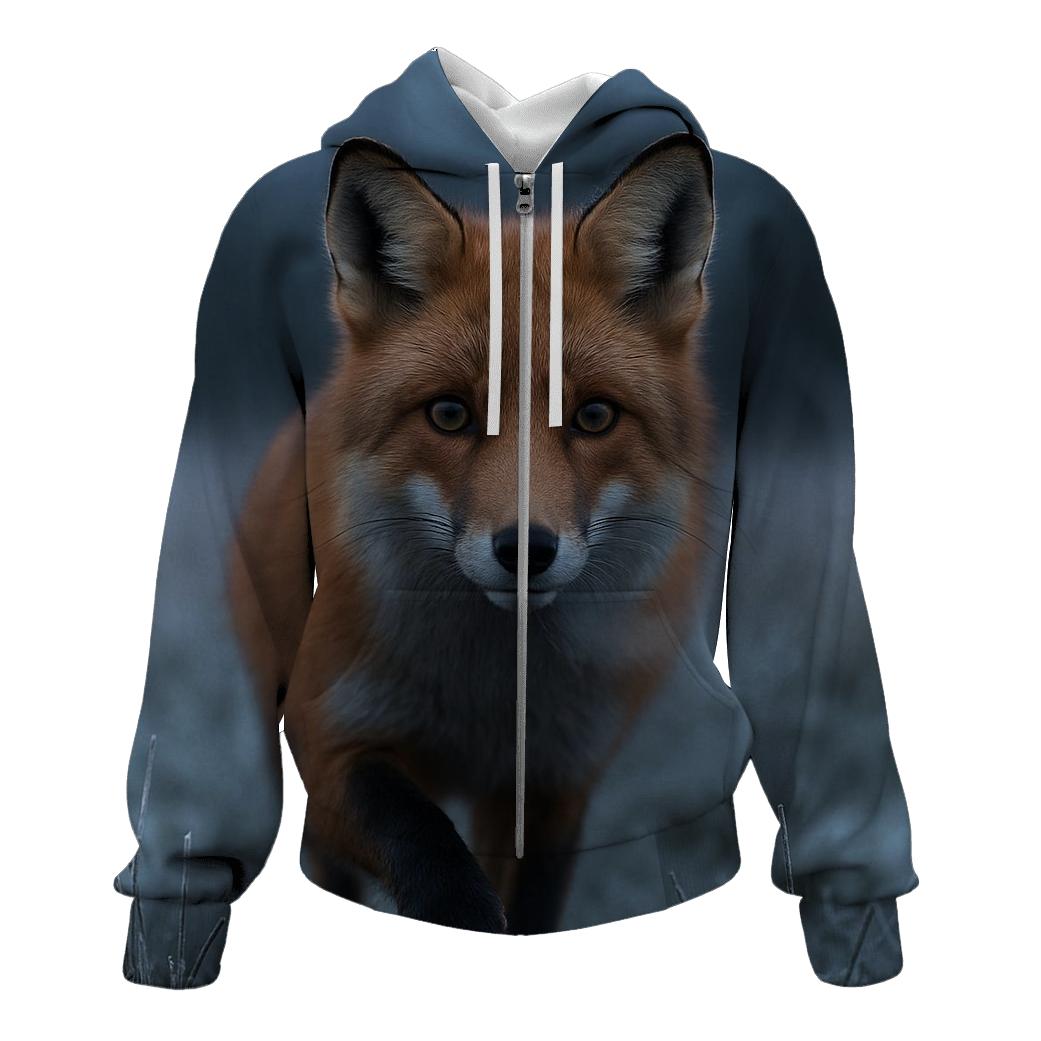Red Fox Paused In Frosted Meadow lightweight hoodies