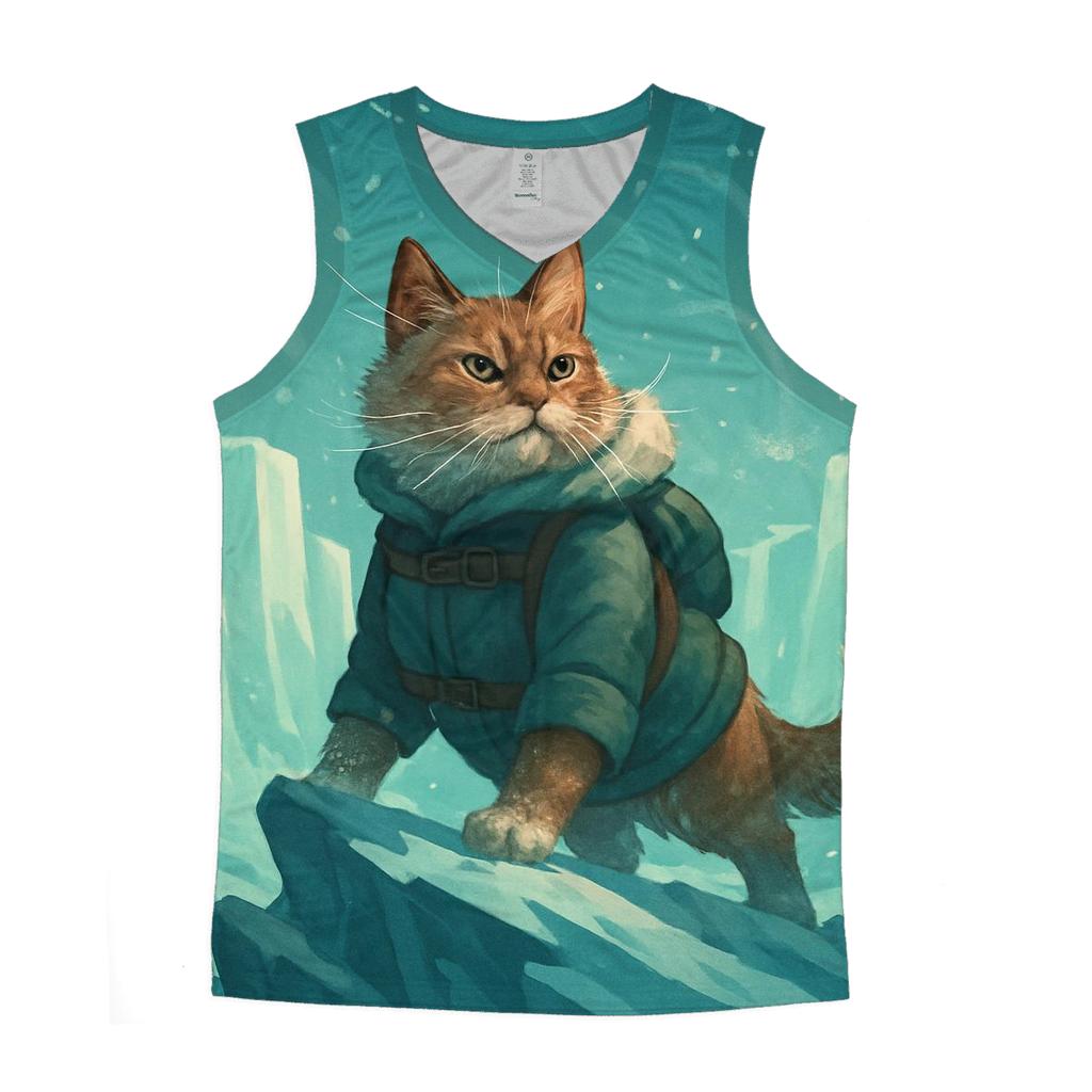 Frostbound Arctic Explorer Cat graphic print tank tops