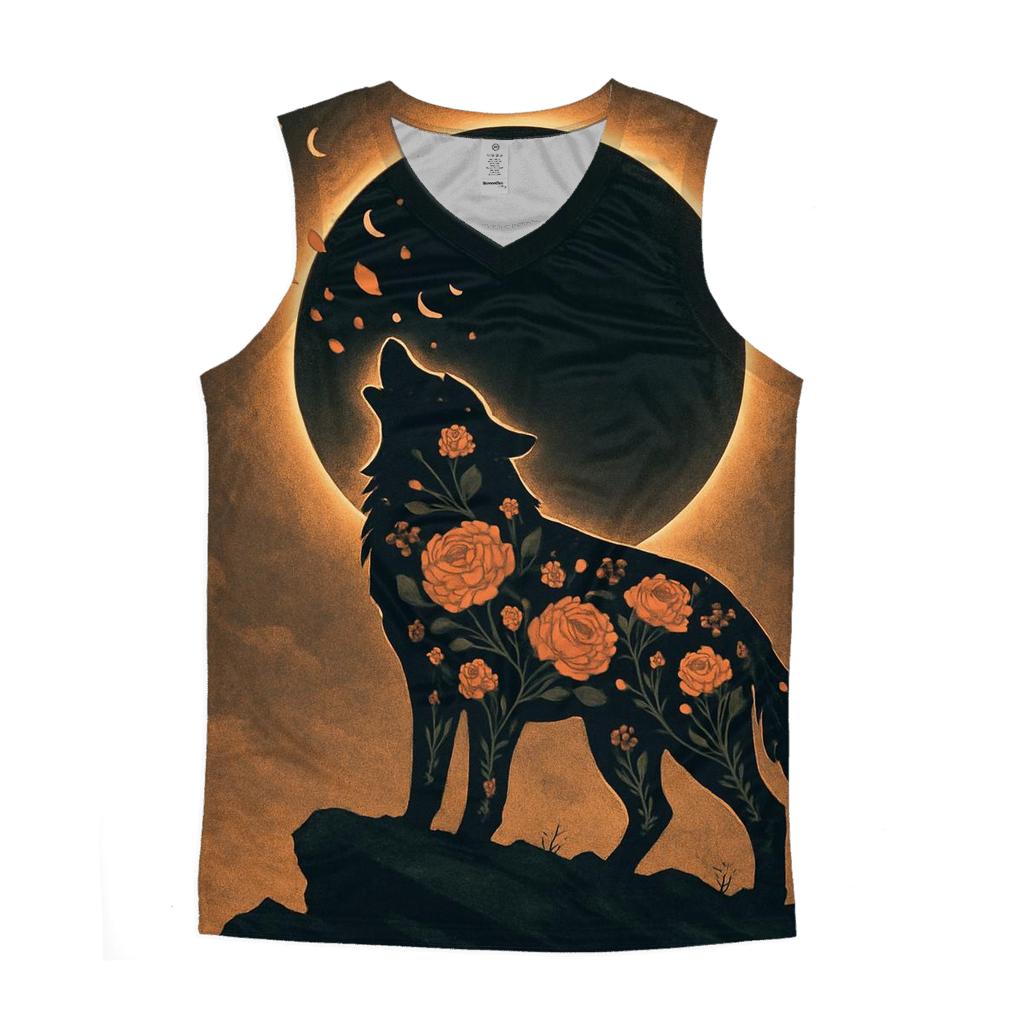 Floral Eclipse Lone Wolf graphic print tank tops