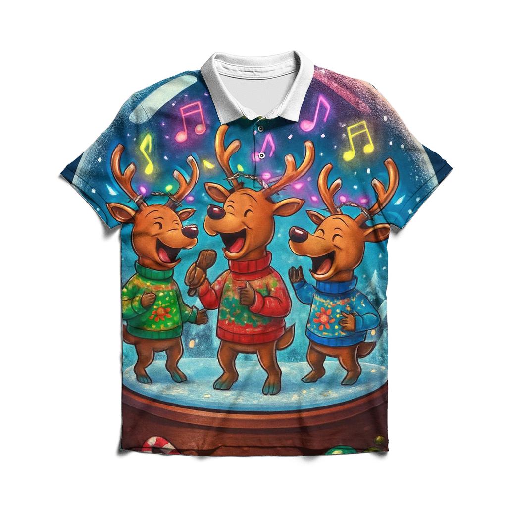 Reindeer Karaoke Snow Globe branded logo polo shirts