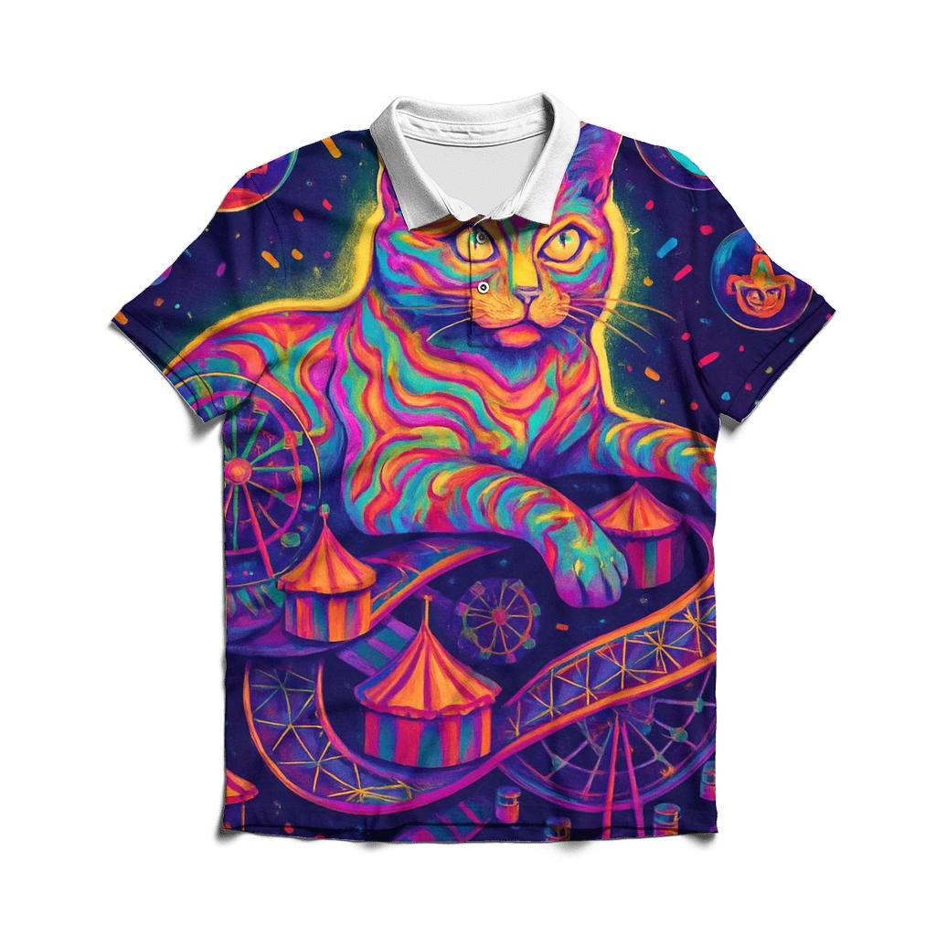 Psychedelic Carnival Cheshire Cat branded logo polo shirts
