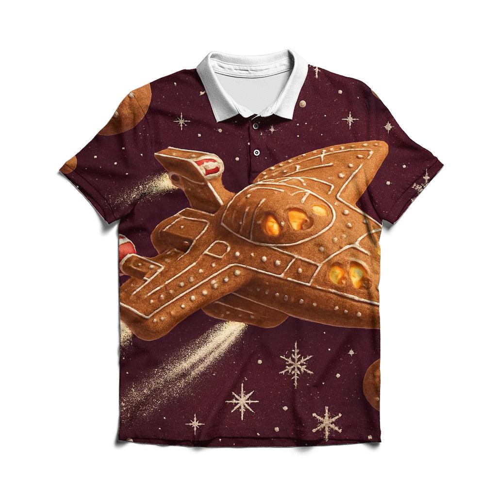 Gingerbread Starship Christmas Voyage custom polo shirts