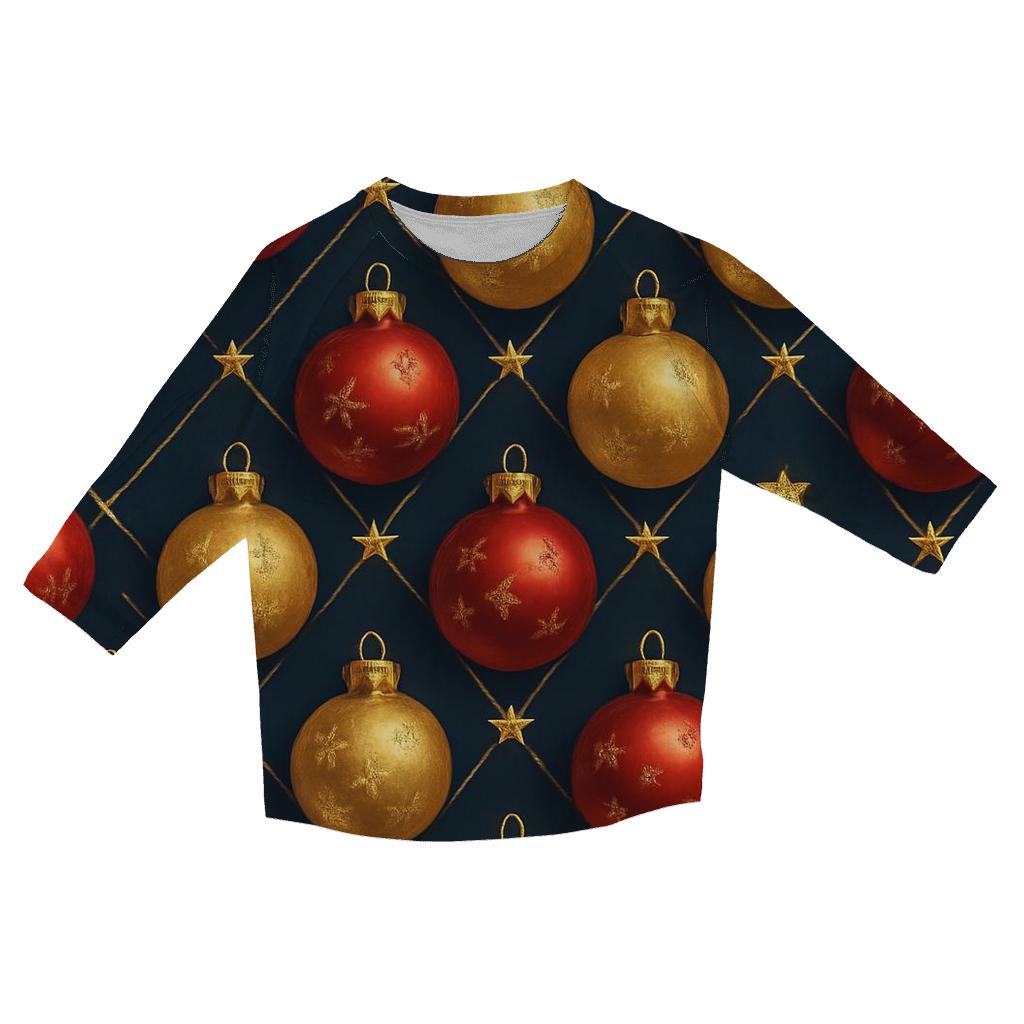 Crimson Christmas Ornaments Diamond Lattice On Midnight Field casual three quarter sleeve shirts