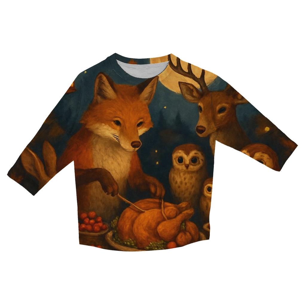 Moonlit Woodland Gratitude Feast custom 3/4 sleeve shirts