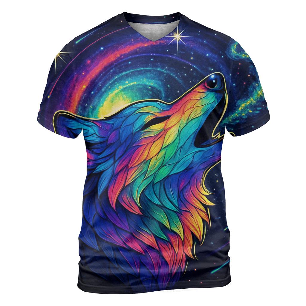 Celestial Echo Wolf creative print fashion shirts