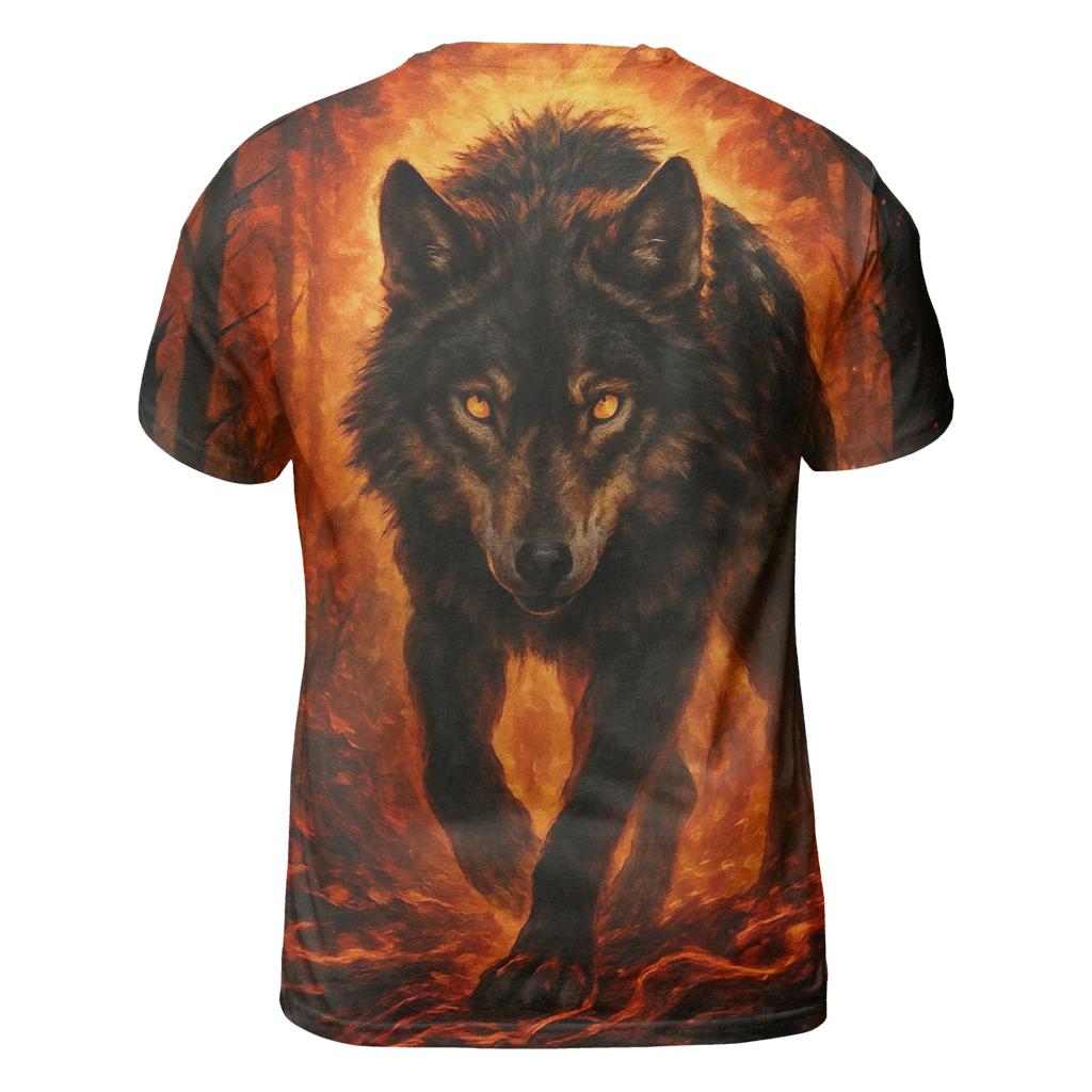 Primal Forest Ember Wolf vibrant all-over design tees