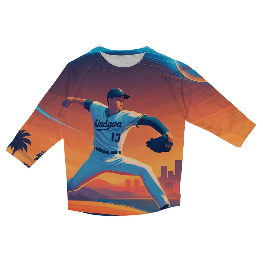 Skyline Fastball Over California Glow trendy 3/4 sleeve tops