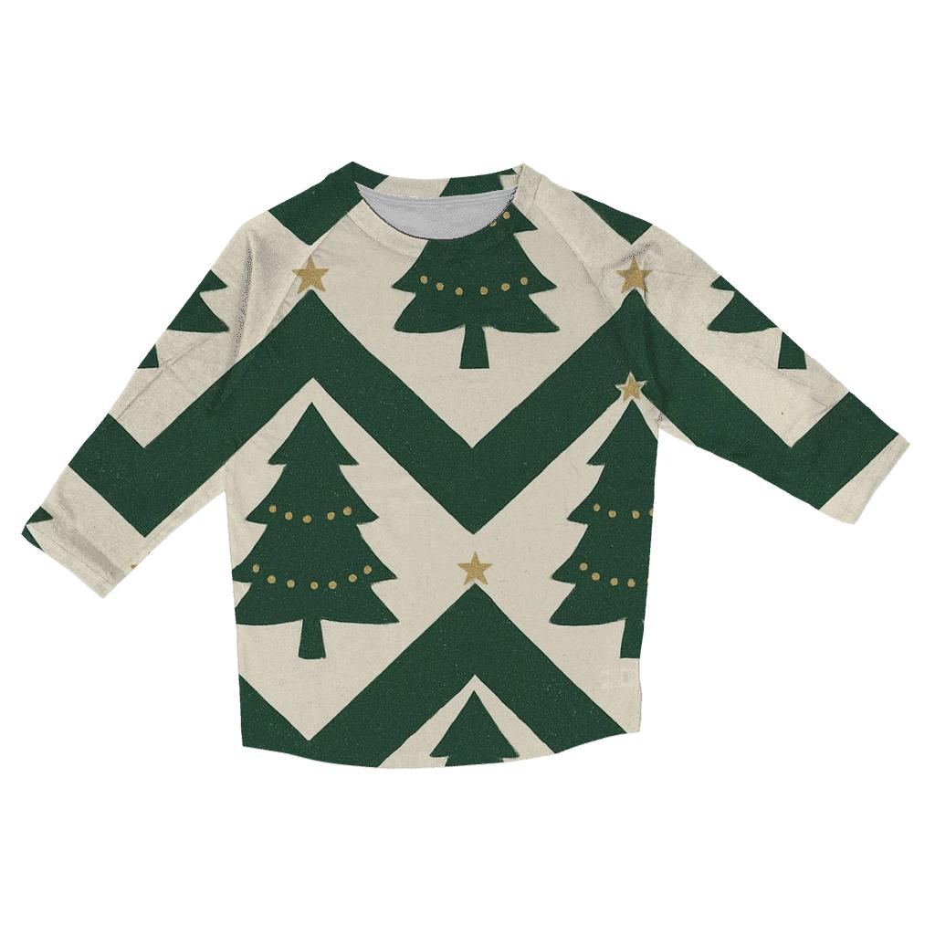Emerald Fir Tree Chevron On Snowy Ground fashion 3/4 sleeve shirts