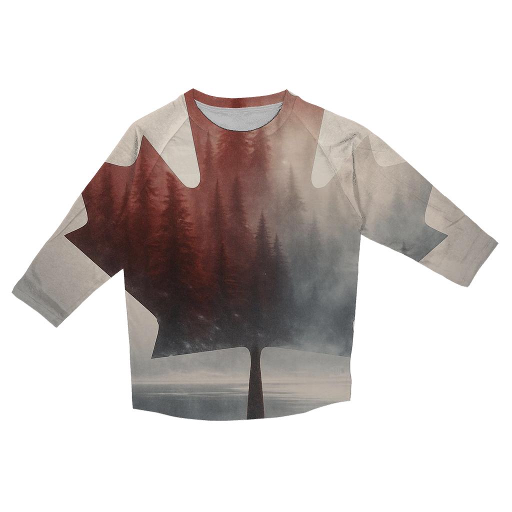 Canadian Flag Forest Double Exposure casual three quarter sleeve shirts