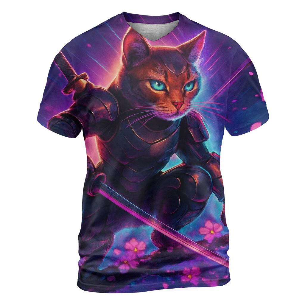Cyber Sakura Samurai Cat trendy printed shirt styles