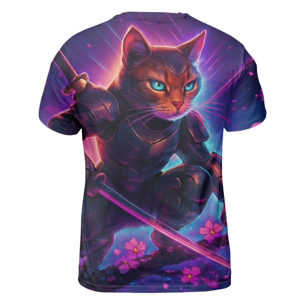 Cyber Sakura Samurai Cat trendy printed shirt styles