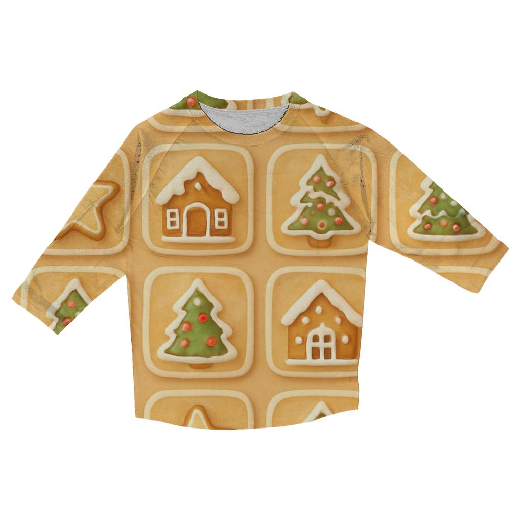 Gingerbread Village Tiles On Warm Beige designer 3/4 sleeve blouses