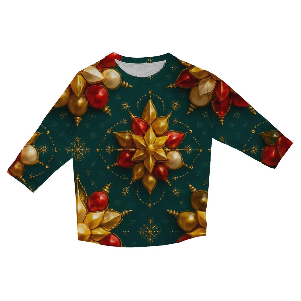 Christmas Bauble Kaleidoscope On Midnight Teal trendy 3/4 sleeve tops