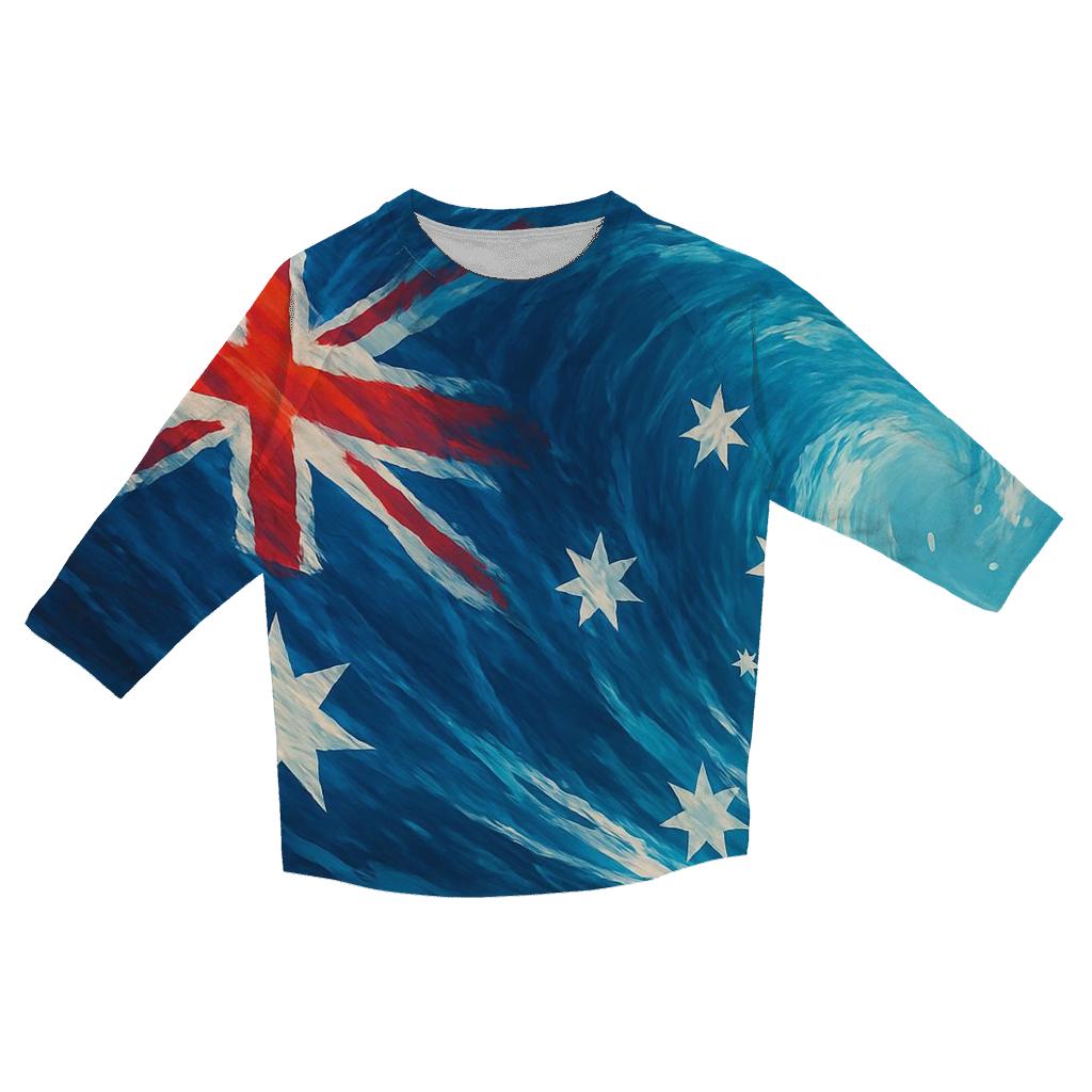 Australian Flag Ocean Wave Abstraction personalized 3/4 sleeve tees