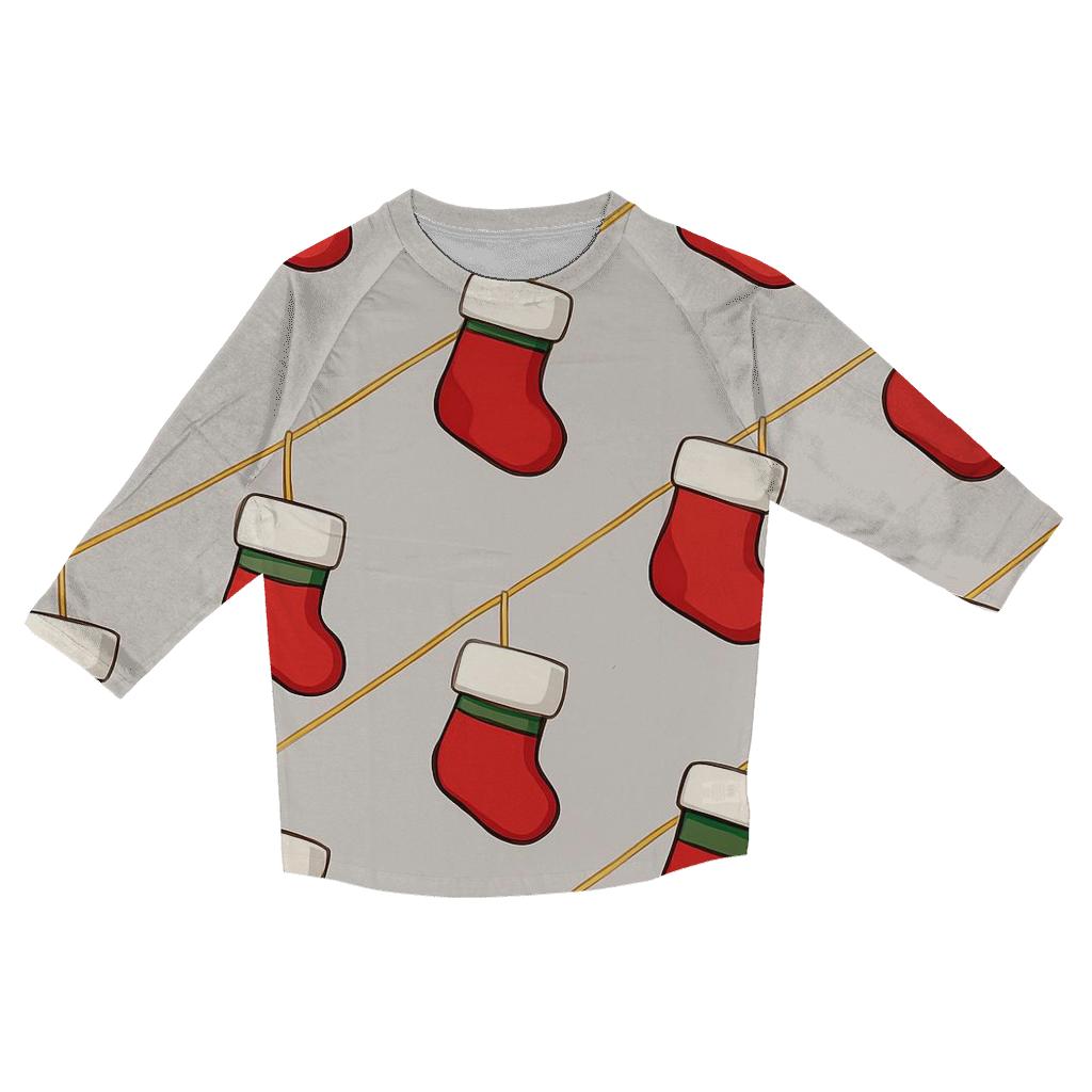 Stocking Garland Diagonal Scatter On Soft Gray personalized 3/4 sleeve tees