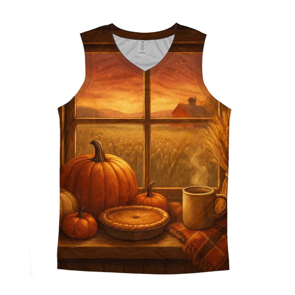 Farmhouse Window Harvest Glow graphic print tank tops