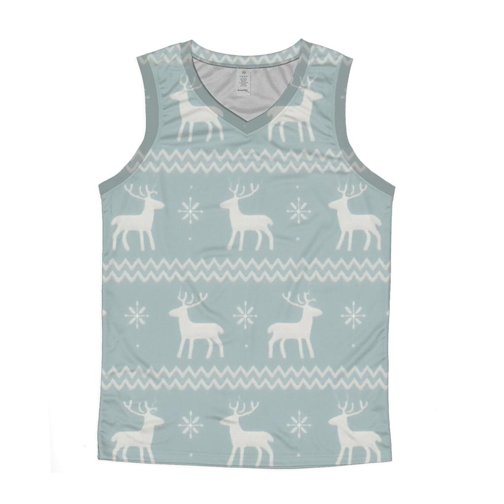 Nordic Reindeer Stripe On Icy Blue custom tank tops