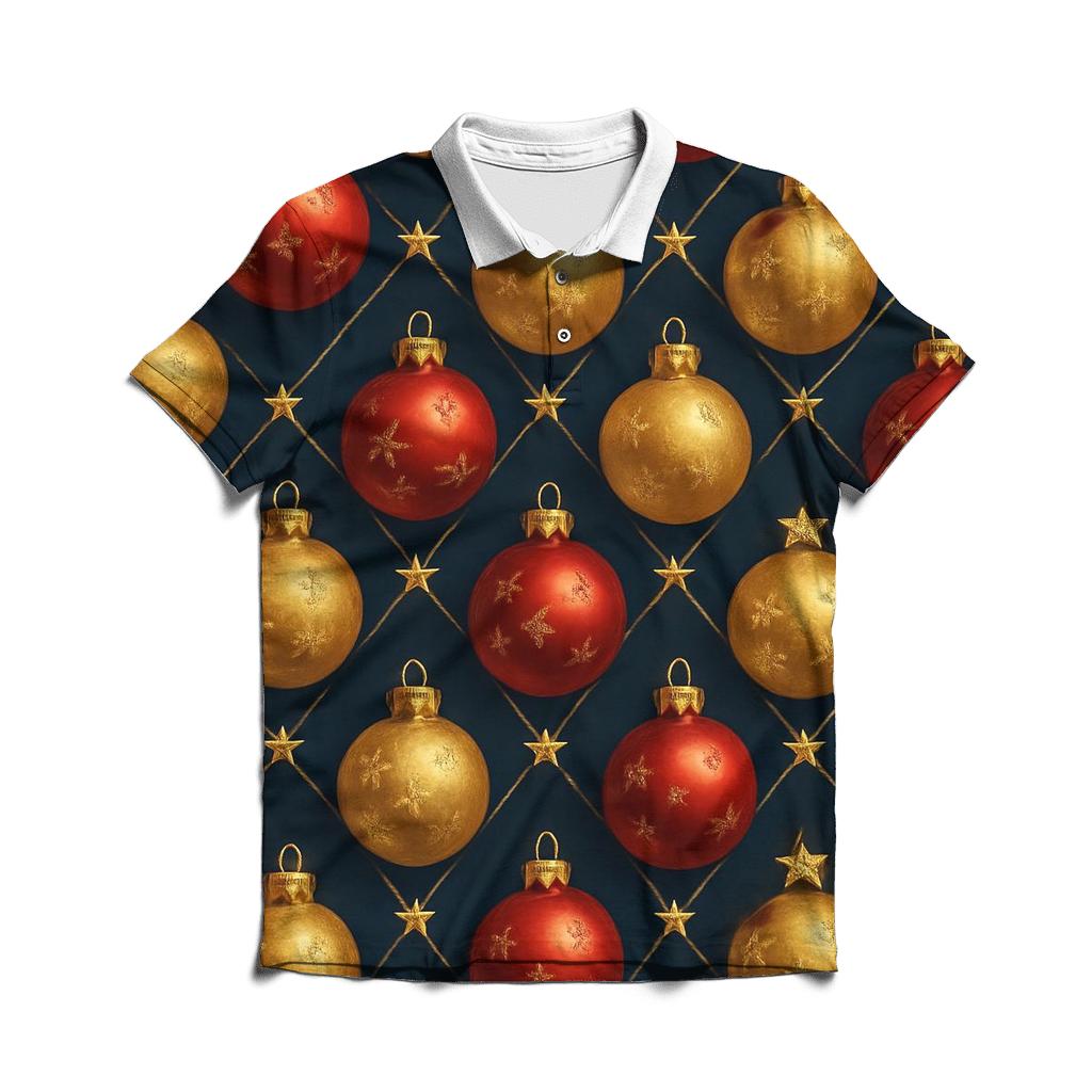 Crimson Christmas Ornaments Diamond Lattice On Midnight Field personalized polo shirts