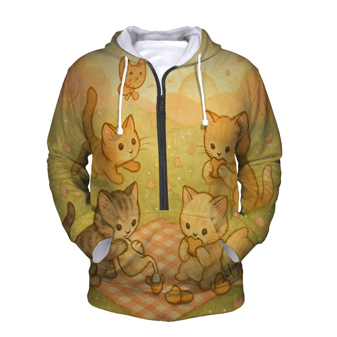 Sunrise Meadow Picnic Cats premium hoodies
