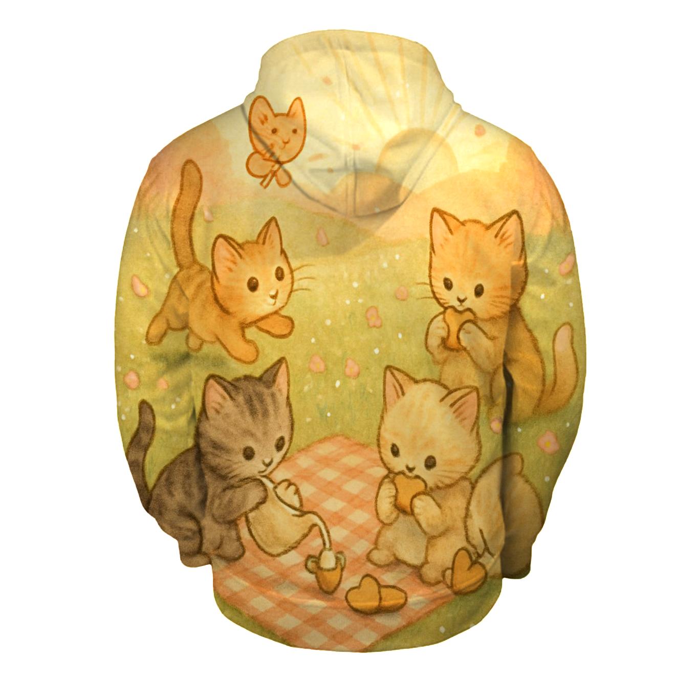 Sunrise Meadow Picnic Cats premium hoodies