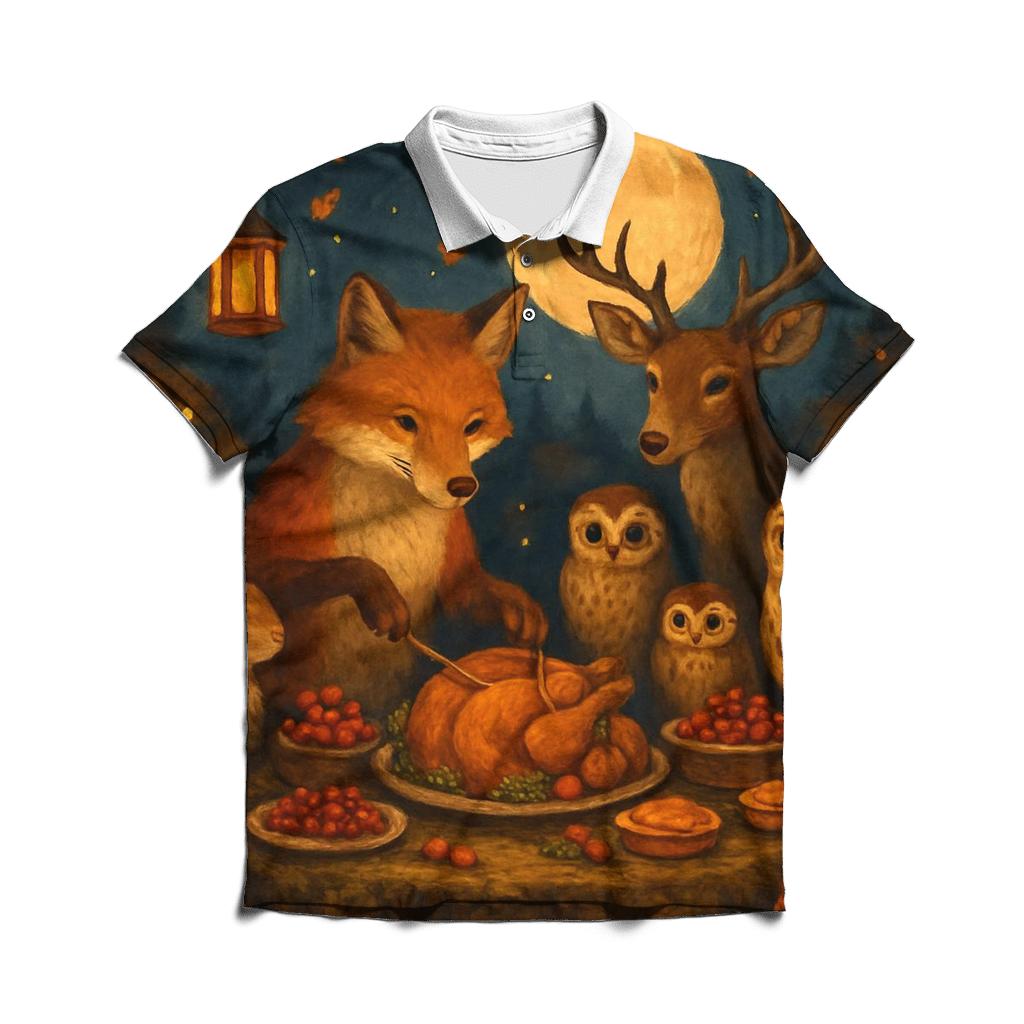 Moonlit Woodland Gratitude Feast designer slim fit polos