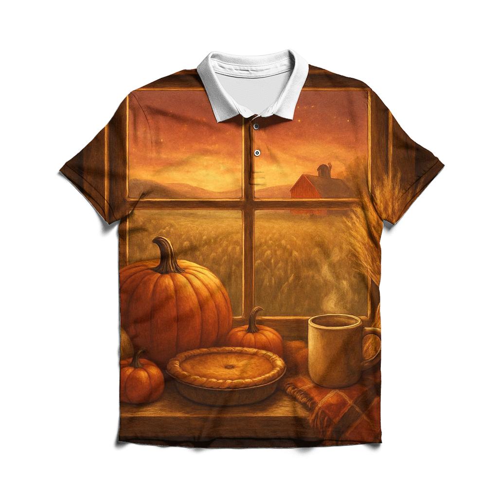 Farmhouse Window Harvest Glow personalized polo shirts